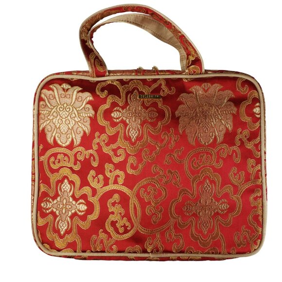 Celebrity Large Zippered Travel Jewelry Makeup Bag Case Red Gold Brocade - Picture 12 of 12